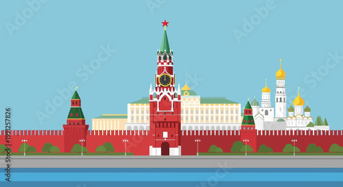 Moscow Kremlin and Red Square Vector Illustration - Flat Design