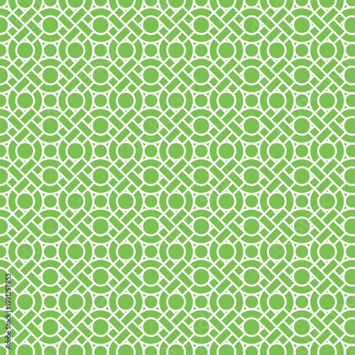 The background features tiles arranged in an eye-like pattern, composed of circles and squares with yellow green lines around them.