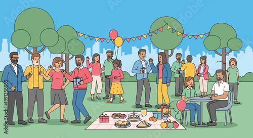 Outdoor Birthday Party Celebration with Family and Friends in a Park