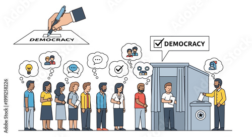 People Voting in Democracy Election Booth, Citizen Choice, Government Ballot