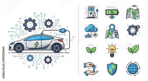 Electric car with charging plug.