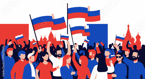Russian Flag Protest Crowd