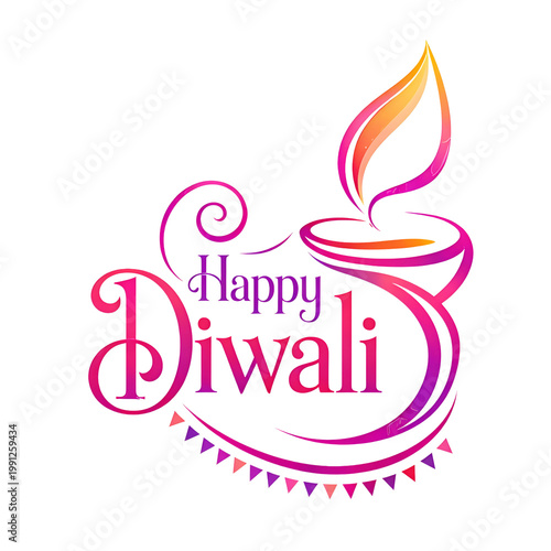 Happy Diwali Modern Minimal Diya Lamp Colorful Gradient Indian Festival Greeting Illustration