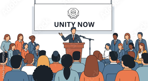 Speaker Addressing Diverse Audience at Unity Now Event