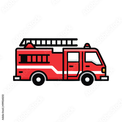 Cartoon Fire Engine Truck Illustration Icon.