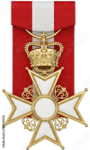 Royal Order png British Medal cutout Military Decoration png Gold Award cutout Red Ribbon insignia png White Cross png Prestige Symbol cutout Official Honor isolated transparent background image