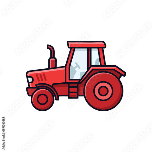 Cartoon style illustration of a red agricultural tractor.