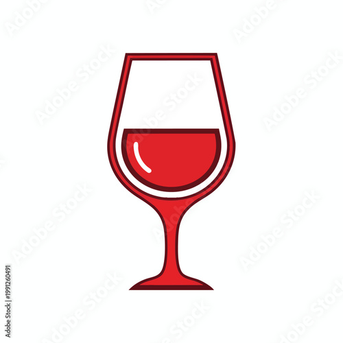 Minimalist red wine glass icon isolated on white background.