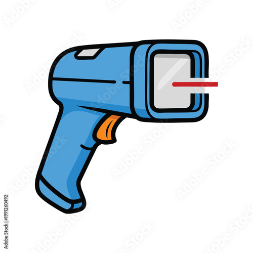 Cartoon Illustration of a Handheld Laser Barcode Scanner Device.
