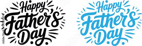 Energetic hand lettered Happy Fathers Day messages in vibrant black and blue colors