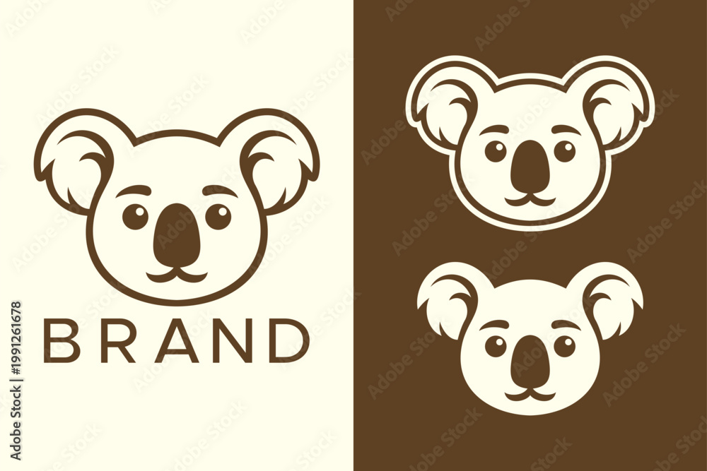 Fototapeta premium Modern Minimalist Cute Koala Head Logo Design, Friendly Bear Mascot Negative Space Vector Emblem