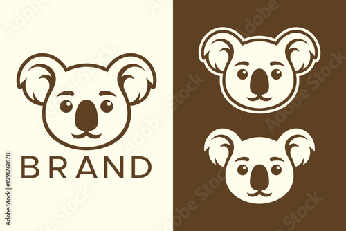 Modern Minimalist Cute Koala Head Logo Design, Friendly Bear Mascot Negative Space Vector Emblem