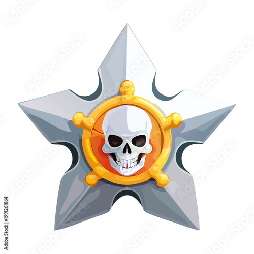 Foto Silver compass star with skull icon for navigation skills and ghost ship lore in