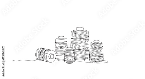 Vector illustration of spools of thread in a creative workspace setup design