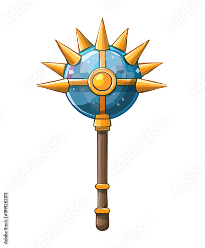 Konstfotografi Ornate spiked club with blue gems for elite guard weaponry and magical defense i