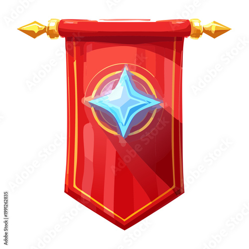 Konstfotografi Ornate red banner with gold star for royal ceremony and knight tournament in fan