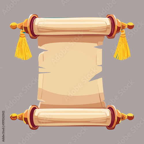 Tableau sur toile Rolled paper scroll with golden handles for ancient manuscript and historical re