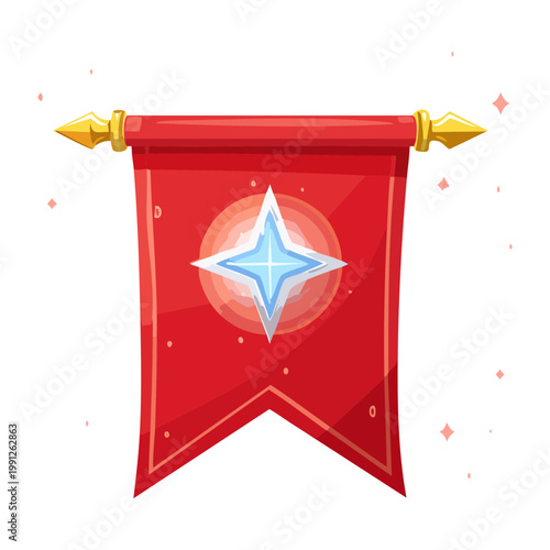 Konstfotografi Small red flag with star symbol for checkpoint marker and quest objective in fan