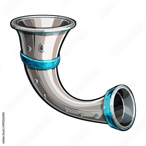 Photography Curved silver horn with black mouthpiece for hunter signal and forest ritual in