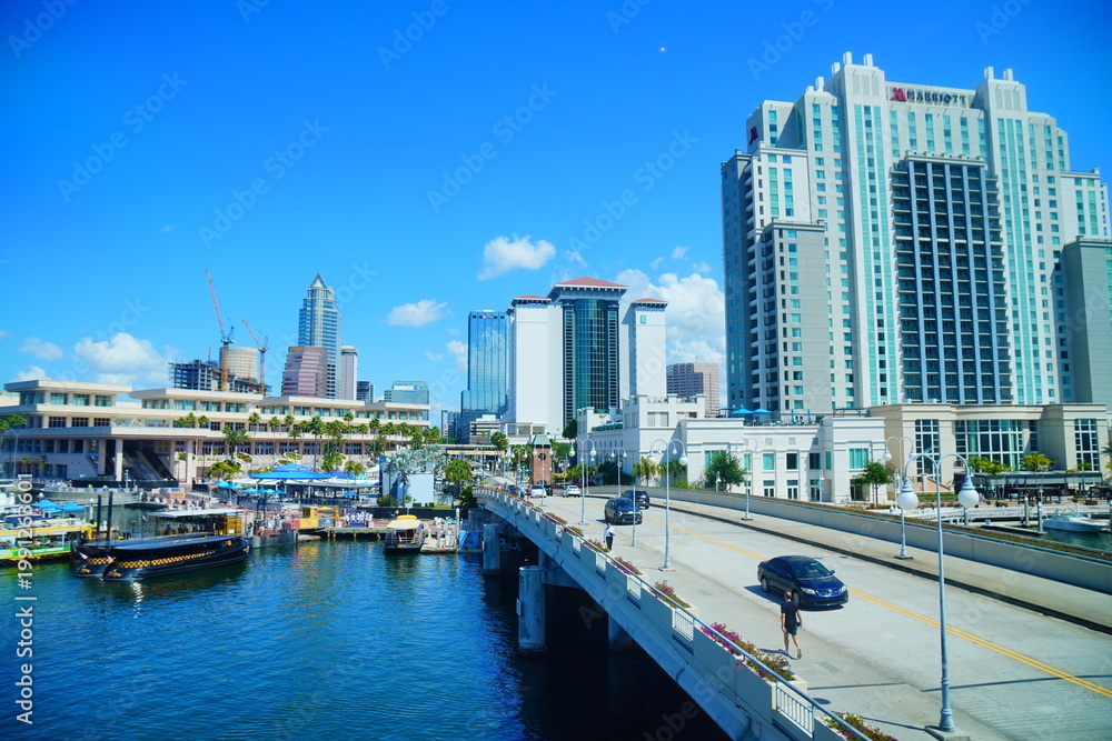 Fototapeta premium Tampa, FL, USA - 04 19 2026: Tampa downtown and Davis island landscape and convention center