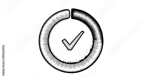 Hand drawn check mark inside a circle graphic element.