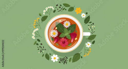Herbal Tea Top View International Tea Day Flat Vector Design