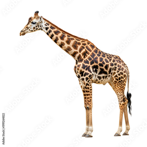 Graceful giraffe standing tall in a natural pose with intricate spot patterns
