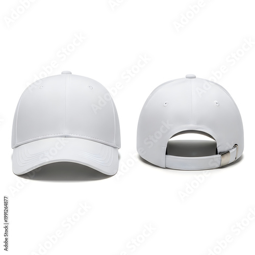 Stylish white baseball cap with adjustable back closure shown from front and back views