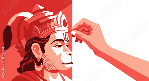 Lord Hanuman receiving Tilak on forehead.