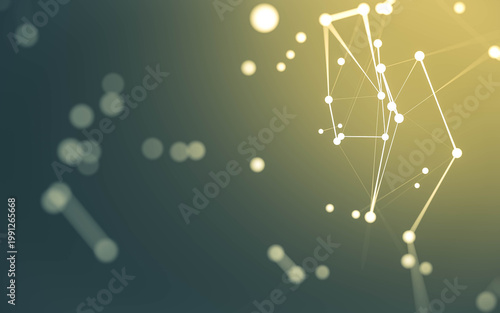 Abstract background. Molecules technology with polygonal shapes, connecting dots and lines. Connection structure. Big data visualization.