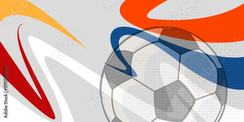 Dynamic soccer player action in flat vector style with geometric background elements. Modern sports conceptual art for athletic competition, football tournament, and event sports. National Sports Day