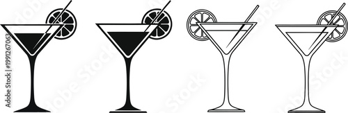 Martini Cocktail Glass with Lemon Slice Icons