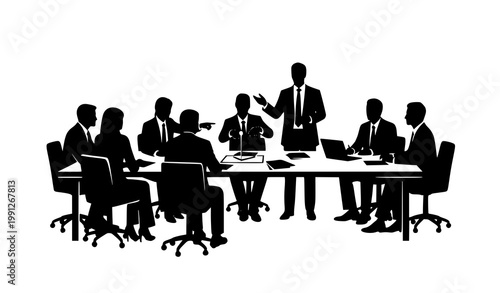 Business meeting silhouette executives around table teamwork vector illustration isolated