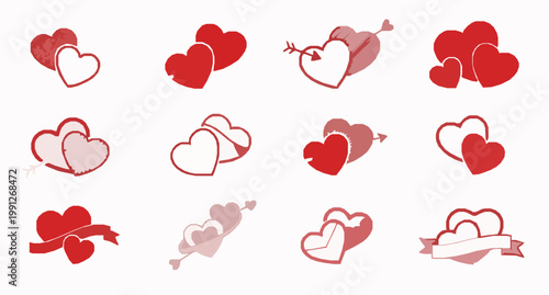 Red Heart Love Icon Set Vector Illustration for Valentine Romance