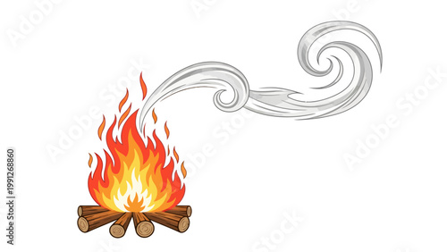Campfire Burning with Flames.