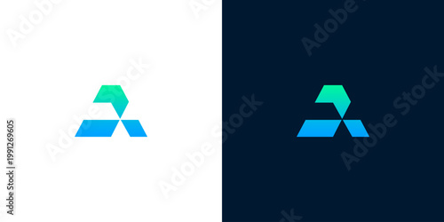 Abstract geometric logo design representing growth and innovation with a modern blue and green gradient