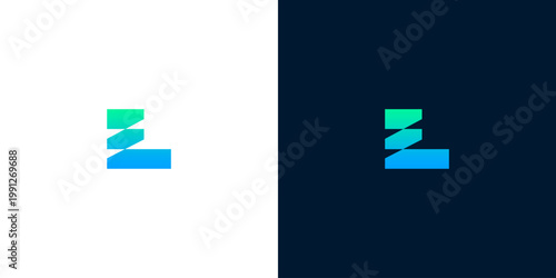 Bild auf Leinwand Modern abstract digital letter L or E logo design with a vibrant green to blue g