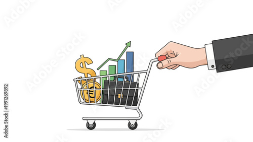Shopping cart with money.