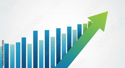 Canvastavla Green arrow pointing upwards on a bar chart indicating growth.