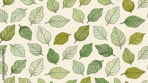 Abstract Hand Drawn Leaf Pattern Seamless Background, Organic Botanical Design for Fabric and Print