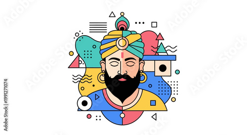 Illustration of a bearded man wearing a traditional Indian turban.