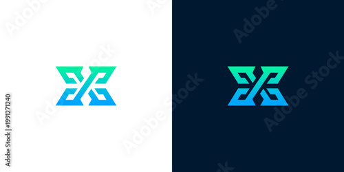Modern Abstract Letter X Logo Design on White and Dark Blue Background