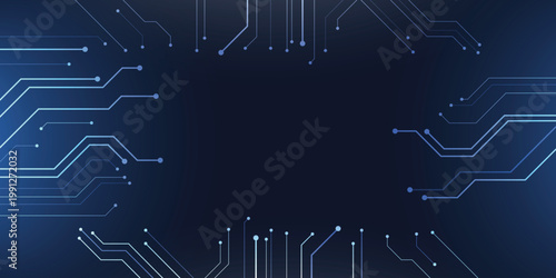 Abstract blue technology circuit board background with copy space.