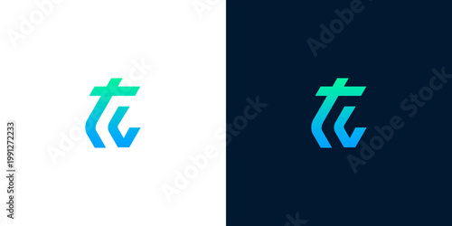 Abstract Lettermark Logo Design with Gradient Colors on White and Dark Backgrounds