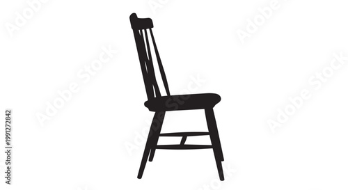 Black chair vector illustration with four legs and a high backrest design