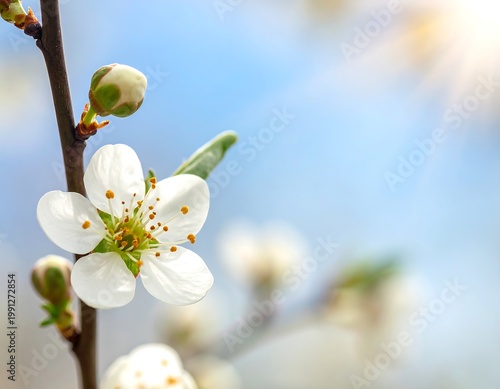 White Cherry Blossom on Tree Branch.