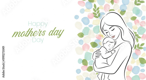 Mother's day illustration a tender moment between mother and baby