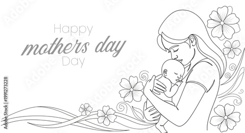 Mother's day illustration a tender moment between mother and baby