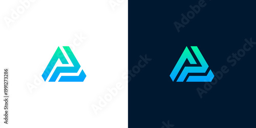 Abstract geometric triangular logo design with a modern and futuristic feel, suitable for technology or finance companies