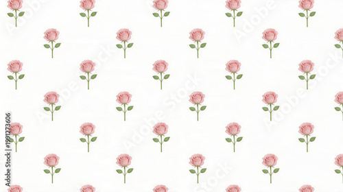 Trendy Pink Rose Seamless Repeat Pattern, Soft Feminine Floral Design on Clean White Background for Textile Use